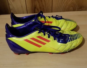 ADIDAS JUNIOR SIZE 5 F10 F50 G40262 YELLOW PURPLE SOCCER CLEATS PRE-OWNED VGC - Picture 1 of 8