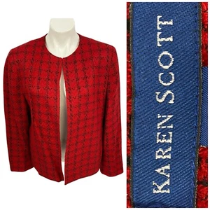 Karen Scott Blazer Womens 12 Red Jacket Holiday Work Office Career Church Casual - Picture 1 of 17