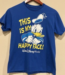 Disney Parks "This is My Happy Face" Donald Duck Youth T-Shirt Blue Large - Picture 1 of 3