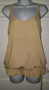 GAP BODY FIT khaki Yellow Striped Nylon Peplum Drawstring Yoga Workout Top S - Picture 1 of 7