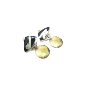 Par de pendientes de clip de piedra negra de plata esterlina ER 1,5" metal mezclado natural - Imagen 1 de 8