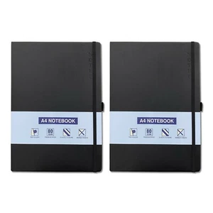 A4 Notebook Hardback Lined Notes Black Journal Diary Office School Home UK x 2 - Picture 1 of 7