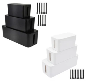 3Pcs Cable Management Box Cable Organizer Box Wires Power Strips Hide Box BK/WT - Picture 1 of 21