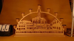 Schwibbogen, handgearbeitet, Motiv Annaberg, mit Brandmalerei, original Erzgebir - Bild 1 von 2
