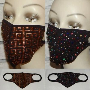 LOT OF 2 ARTSY SPARKLE ORANGE GOLD & MULTICOLOR BEADS WASHABLE STRETCH FACE MASK - Picture 1 of 5