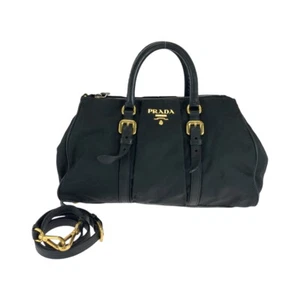 PRADA Tessuto logo BN1607 Shoulder Bag Tote Bag Black Black Gold Hardware Nylon - Picture 1 of 10