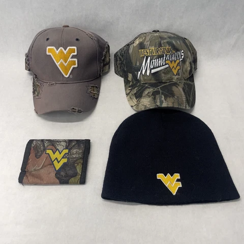 West Virginia Mountaineer Lot 2 Camo Baseball Hats 1 Beanie 1 Camo Wallet Cover
