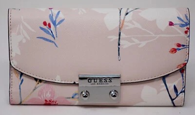 NEW Guess Women's Leona Blush Pink Floral Print Large Trifold Wallet Clutch Bag - Image 1 of 3