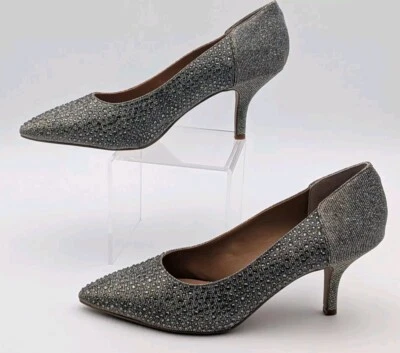 J. Renee Rishna Heel Size 11W Pewter Rhinestone Glitter Dress Pump - Image 1 of 4