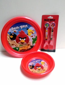 Angry Birds 4-teiliges Geschirrset - Teller, Schüssel, Löffel & Gabel Kinder Jungen Mädchen - Bild 1 von 6