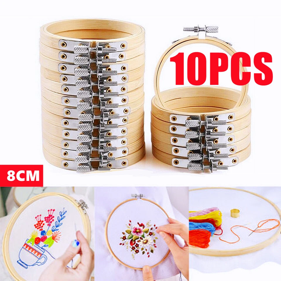 10PCS DIY Wooden Bamboo Embroidery Cross Stitch Ring Circle Hoop Frames Craft 3" - image 1 of 4