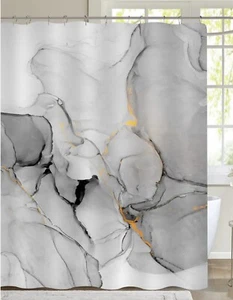 Gibelle Tall Abstract Modern Ink Art Waterproff Grey Marble Shower Curtains72x84 - Picture 1 of 6