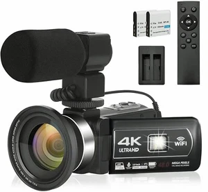 4K Camcorder Ultra HD Video Camera with Microphone Wide Angle Lens for youtube - Picture 1 of 6