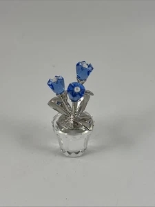 AUTHENTIC SIGNED SWAROVSKI CRYSTAL "FORGET ME NOT" BLUE FLOWERS SILVER LEAFS - Picture 1 of 5