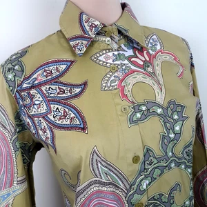Talbots Bluse mit Knopfleiste Damen Größe M Baumwollmischung Stretch Paisley grün - Bild 1 von 10