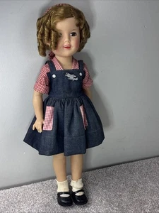 Vintage Ideal Toys - 17” Shirley Temple Doll w/ Jeans & Checkered Romper - Picture 1 of 5
