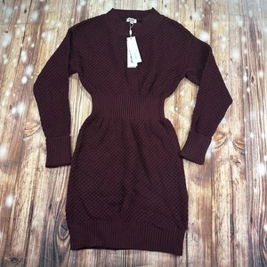 NWT 525 Mini-Sweater Long Sleeve Dress Burgundy Size Small - Picture 1 of 14