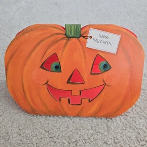 Tarjeta de pie de calabaza Jack-O-Lantern American Greetings de Halloween de colección de los años 70 usada - Imagen 1 de 8