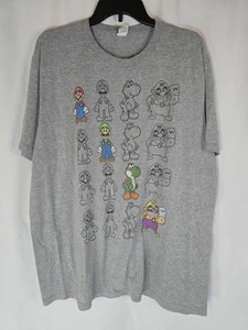 Nintendo Super Mario Outlined Graphic Men's Tshirt Gray XL XG Wario Luigi - Picture 1 of 3