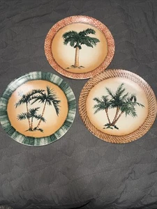 Tradewind Bay Decorative Plate Palm Tree Woven Border 8.25" 3 Plate Set - Picture 1 of 5