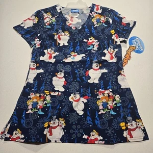 Frosty The Snowman M Cherokee Scrubs Tooniforms V Neck Top New NWT - Picture 1 of 6