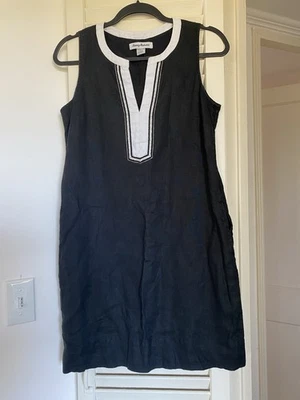 Tommy Bahama Mujer Vestido Remoto Cuello Dividido Lino Negro Blanco/Plateado XXS Foto 1 de 4