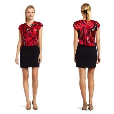 Vestido Trina Turk Mujer 6 Pequeño Rosa Negro Mini Seda Elastizado Capucha Luci Rayas   Foto 1 de 4