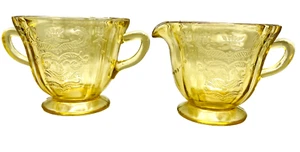Vintage 1930 Yellow Depression Glass Madrid Pattern Sugar and Creamer Set - Picture 1 of 10