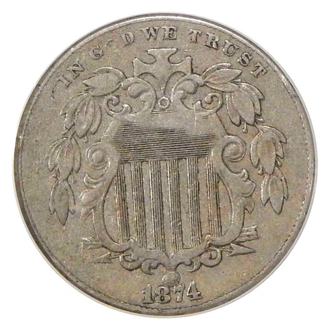 1874 5c ANACS VF 30 DETAILS REPUNCHED DATE ~ F-03 SHIELD NICKEL RPD VARIETY Cover