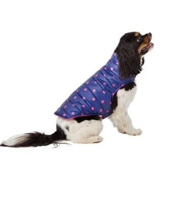 Top Paw Navy Polka Dot Puffer Dog Coat Size Medium Pink EUC - Image 1 of 4