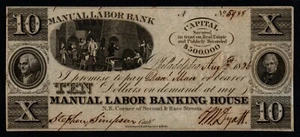 1836 10 $ UNC "ELVIS NOTE" Manual Labor Bank, Philadelphia, PA Broken Banknote! - Bild 1 von 2