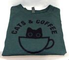 Cats & Coffee L/S Tshirt Ladies M, Instant Message, Kitten kitty shirt Green