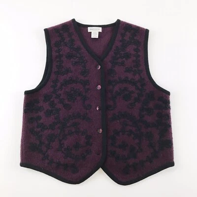 Chaleco de Lana Van Heusen Para Mujer Pequeño Vintage Floral Negro Borgoña Púrpura Chaqueta S Foto 1 de 4