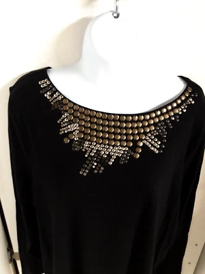 Dana Buchman Black Knit Sequin Embellished Shirt Size XL NEW Long Sleeve   - Image 1 of 4
