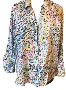 Chicos Woman Size 16/18 Floral Button Down Long Sleeve Light Weight Blouse - Picture 1 of 8