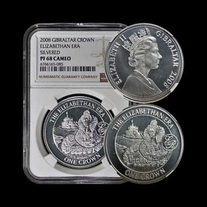 GIBRALTAR. 2008, 1 Crown, Silver - NGC PF68 - Top Pop 🥇 Elizabethan Era - Picture 1 of 5