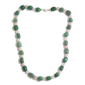 Green Aventurine/Rose Quartz Sterling Silver Necklace (20 in) & Bracelet #JN1138 - Picture 1 of 2