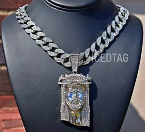 COLGANTE CABEZA JESUS JUMBO HELADO HIP HOP, CADENA DE COLLAR CUBANA MIAMI - Imagen 1 de 13