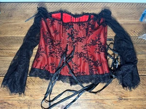 Korsett rot Brokat Spitze Ärmel Besatz entbeint Korsett Top Gr. XL - Bild 1 von 3