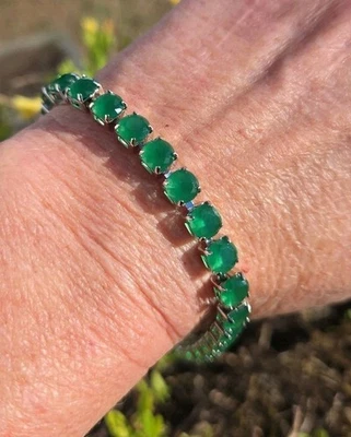 Pulsera Tenis Esmeralda Natural Redonda, Rodio/Plata, Talla 7-8 Foto 1 de 4