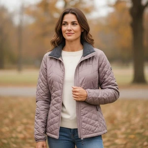 L.L.Bean Quilted Fleece Lined Jacket Lavender Primoloft Insulated Size L Reg - Picture 1 of 9