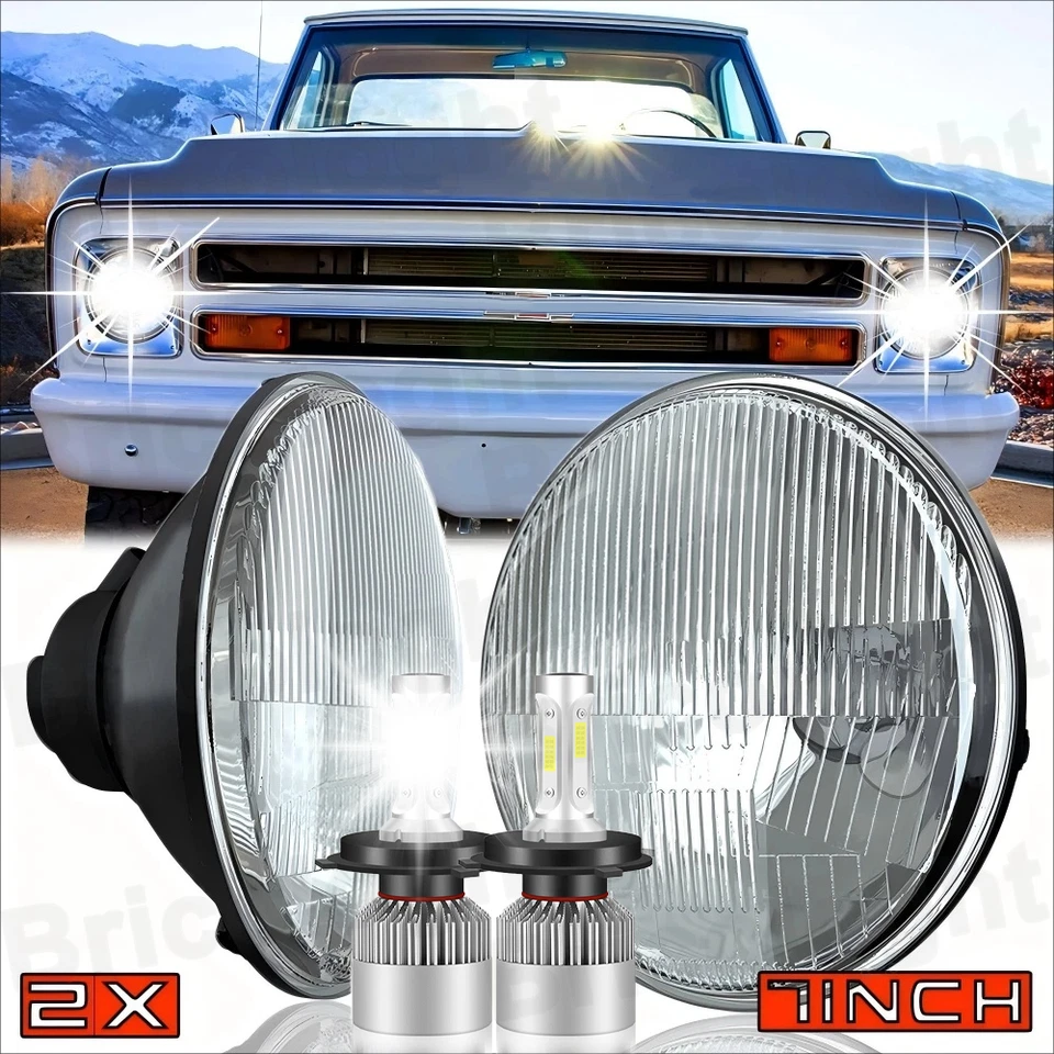 Pair 7 inch round LED Headlights High Low for Chevrolet C10 C20 Pickup K10 K20 A — 第 1/4 张图片