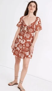 Madewell 100 % Seide Minikleid vorne zum Binden Sonnenblumensaison orange weiß geblümt 14 - Bild 1 von 14