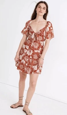 Mini Vestido Madewell 100% Seda Corbata Frontal Girasol Temporada Naranja Blanco Floral 14 Foto 1 de 4