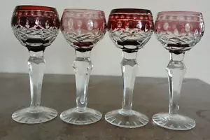 4 Cordiali di Boemia Rosso Rubino e Viola Chiaro Taglio a Vetro Trasparente Alto 5" Vintage - Foto 1 di 22