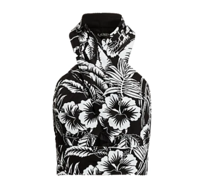 NWT Ralph Lauren Ladies Floral Crepe Cropped Halter Blouse L  Black White $115 - Image 1 of 4