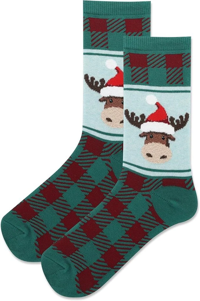 Hotsox Women's Fuzzy Moose Head Socks 1 Pair, Green, Women's 9-11 Shoe - Image 1 of 1