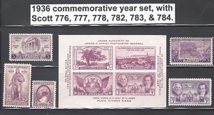 Juego de estampillas conmemorativas de año 1936 de EE. UU. # 776, 777, 778, 782, 783 y 784/estampilladas sin montar o nunca montadas - Imagen 1 de 1
