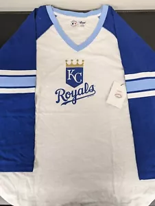 Kansas City Royals Womens 3/4 Sleeve G-III Carl Banks 4Her White/Blue Shirt Sz L - Picture 1 of 5