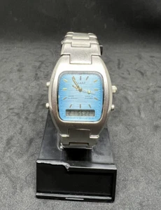 Vintage SHARP Dig/Ana Alarm Chronograph New Battery Clean Blue Dial Watch - Picture 1 of 17